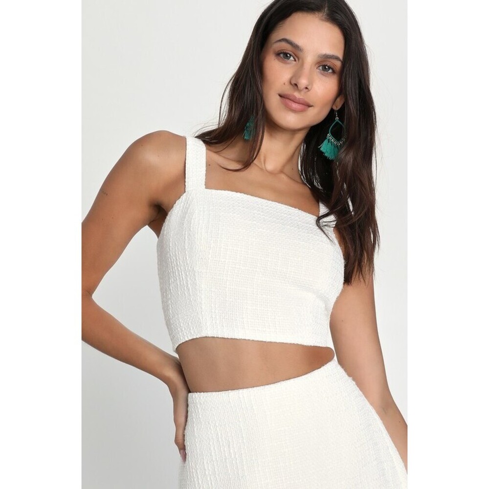 Lulus Elevated Attitude White Tweed Sleeveless Two-piece Skort Romper - Size M